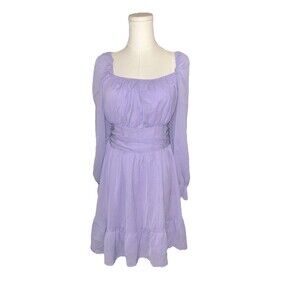 EXLURA Women's XL Purple Tie Back Lantern Sleeve Ruffle Dress Elastic Waist